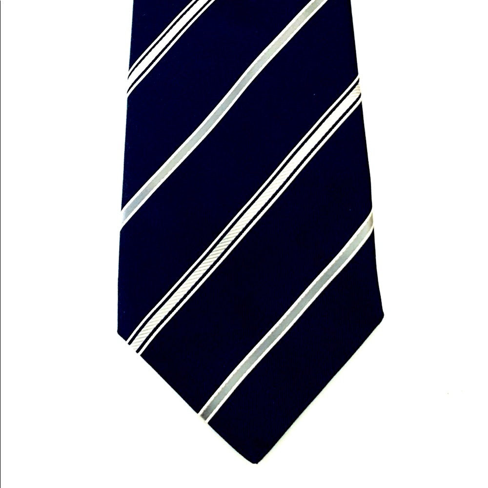 Vintage Giorgio Armani Black Silk Neck Tie thin white & gray diagonal stripes